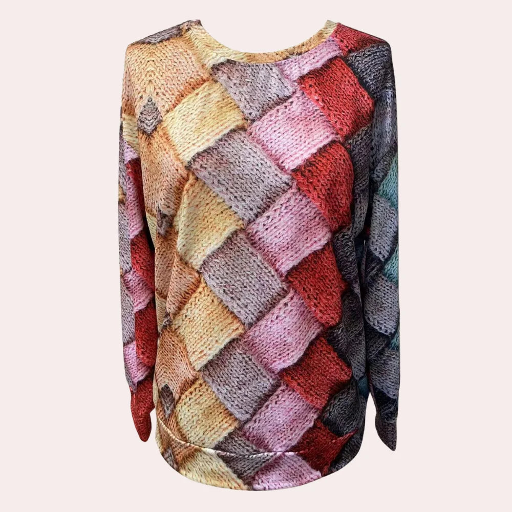 Women's Knitted Jumper Oversized Woven Print Crew Neck