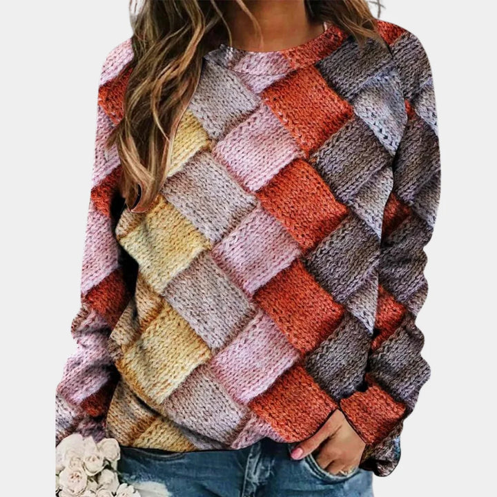 Women's Knitted Jumper Oversized Woven Print Crew Neck