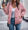 Women's Ribbed Puffer Jacket Relaxed Fit Stand Collar