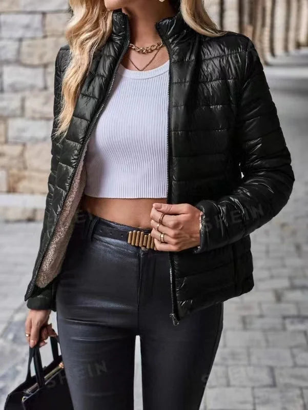 Women's Quilted Cropped Puffer Jacket – Teddy Fleece Lining