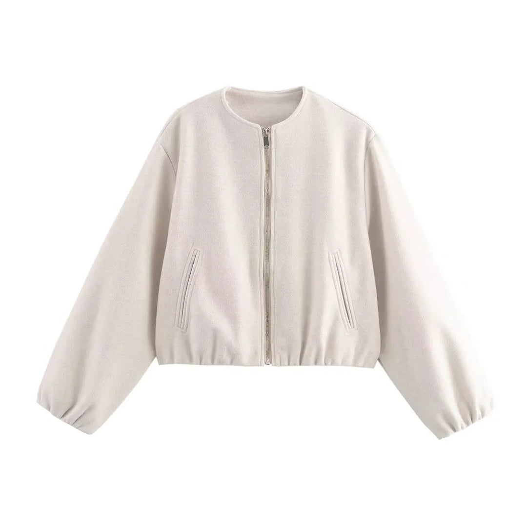 Women's Cropped Bomber Jacket – Elasticated Hem And Cuffs