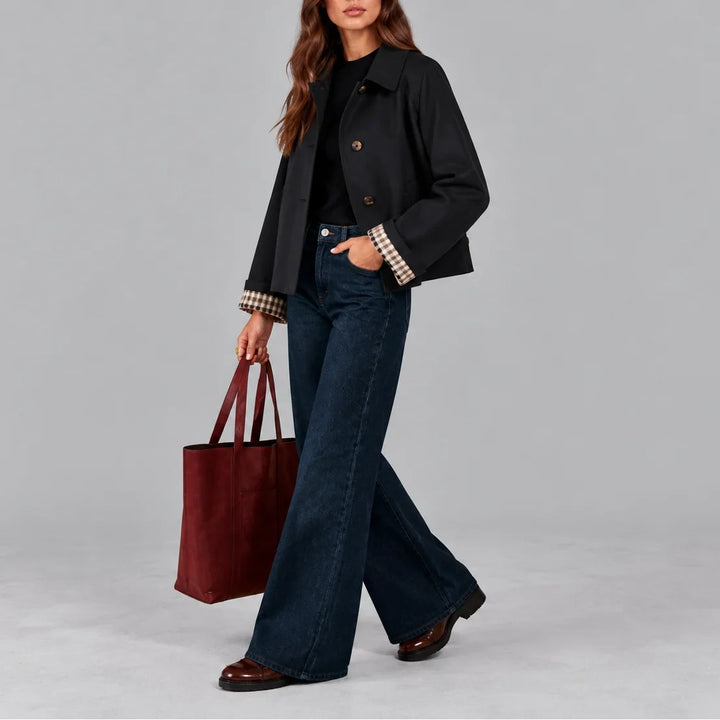 Women's Cropped Plaid Lined Short Trench Coat