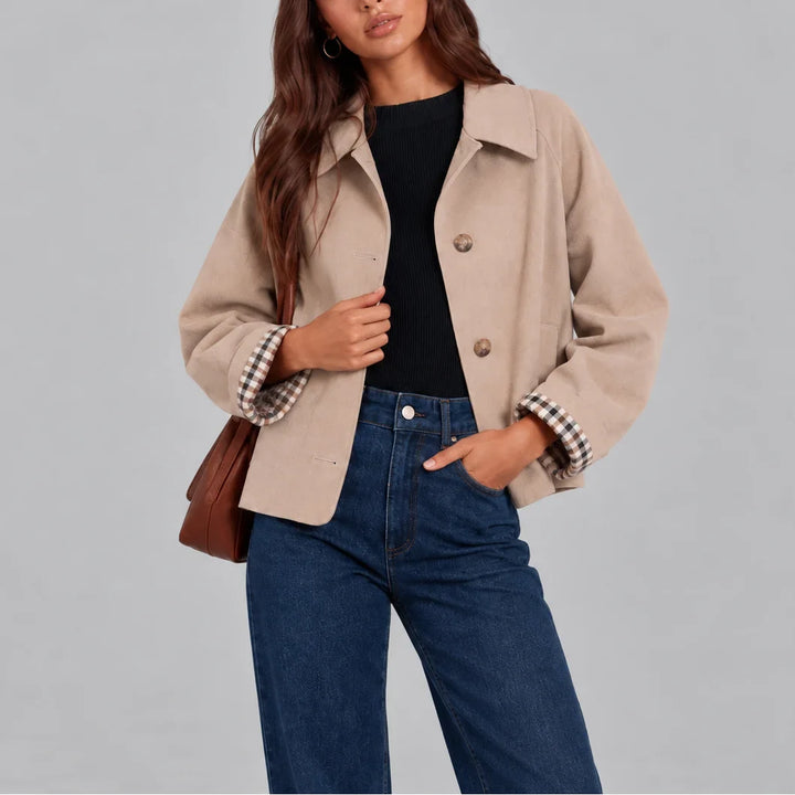 Women's Cropped Plaid Lined Short Trench Coat