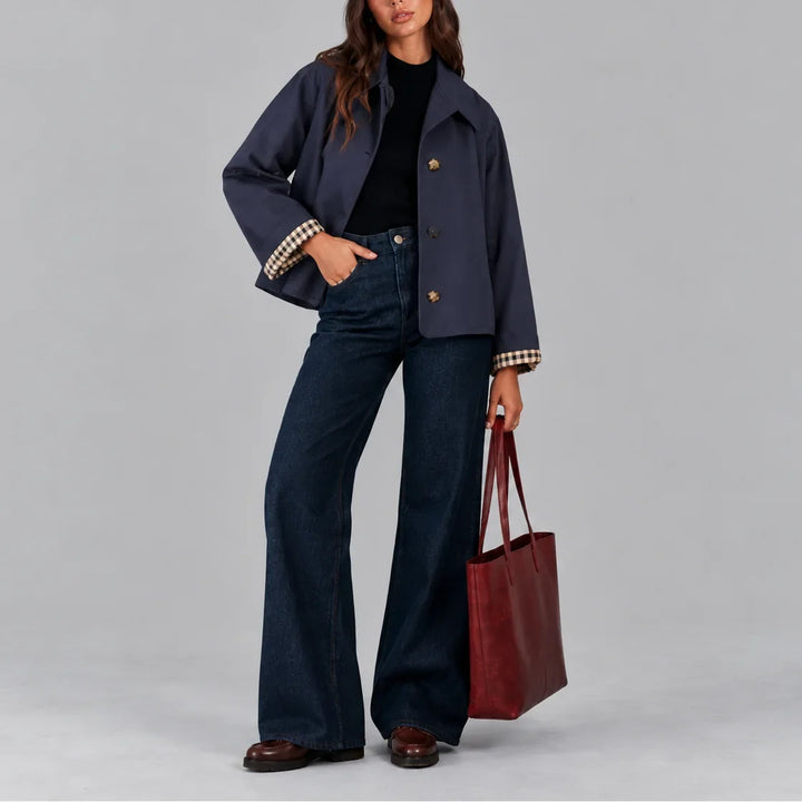 Women's Cropped Plaid Lined Short Trench Coat