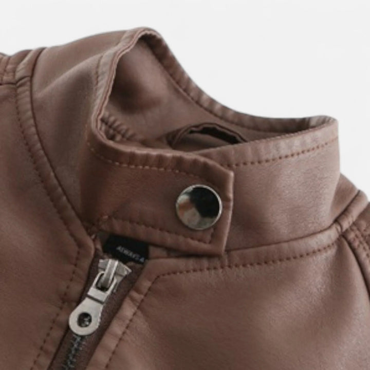 Women's Cropped Zip-Up Leather Jacket