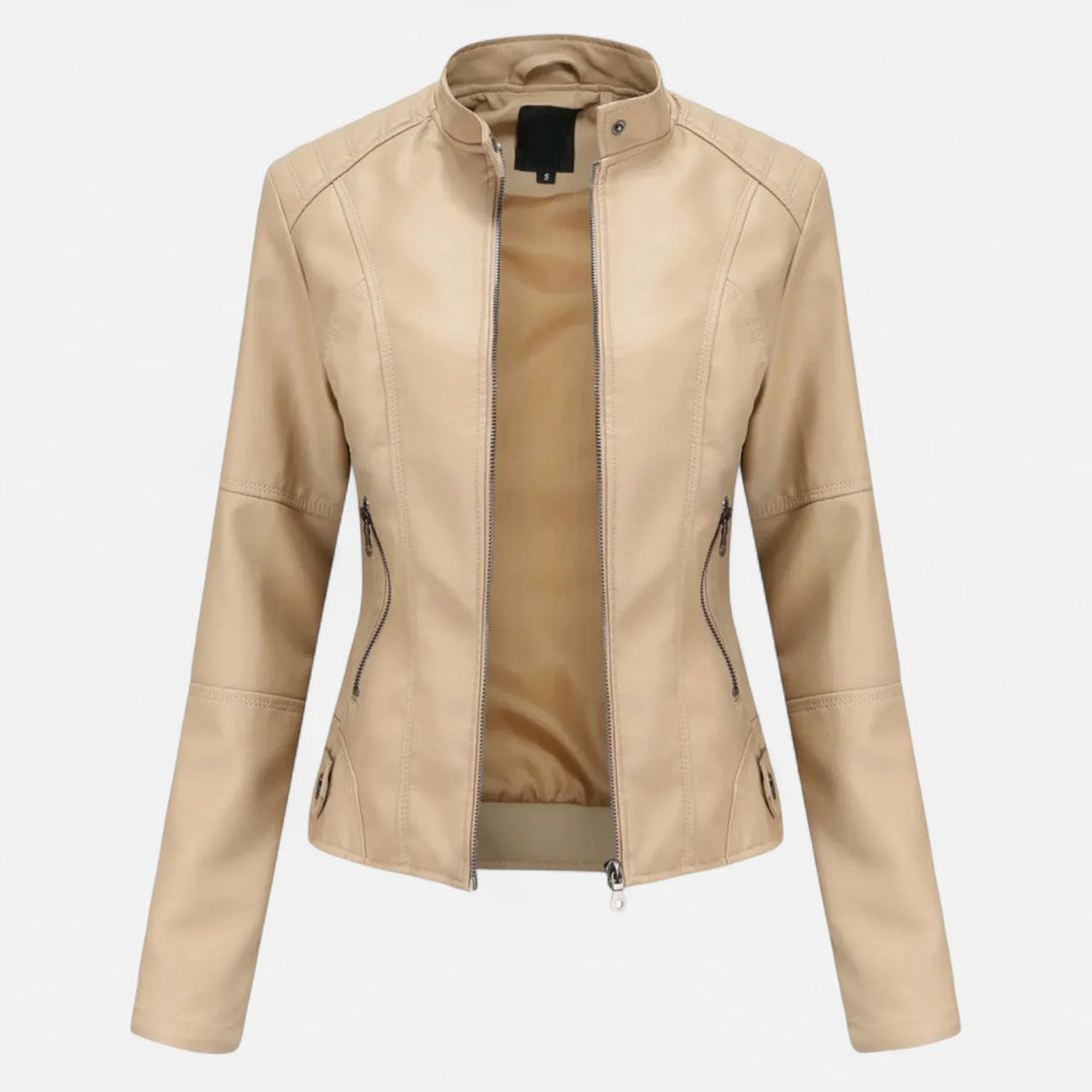 Women's Cropped Zip-Up Leather Jacket