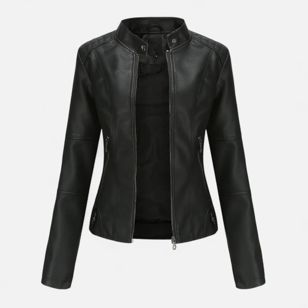 Women's Cropped Zip-Up Leather Jacket
