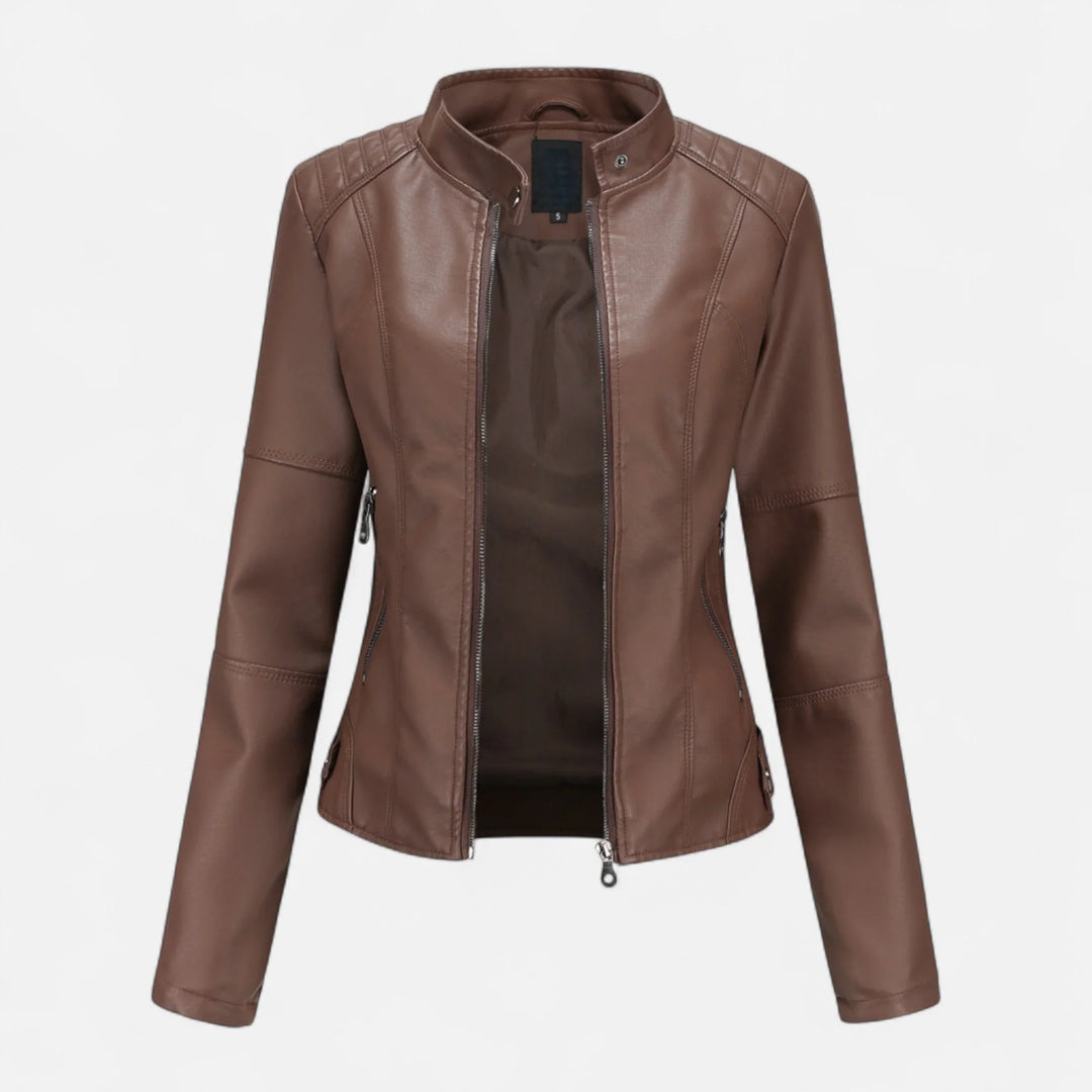Women's Cropped Zip-Up Leather Jacket
