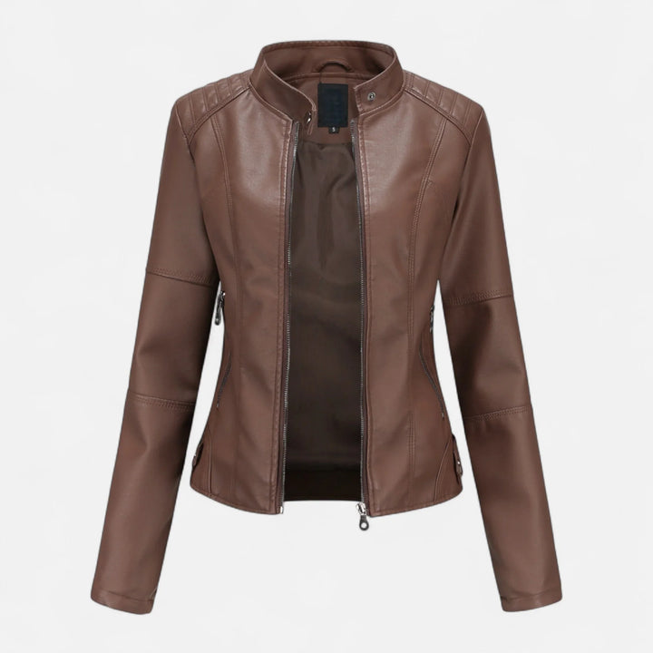 Women's Cropped Zip-Up Leather Jacket