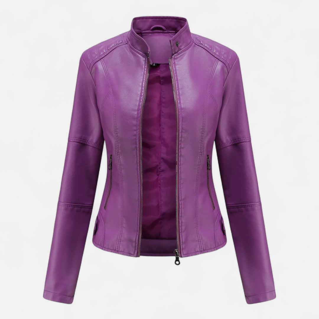 Women's Cropped Zip-Up Leather Jacket