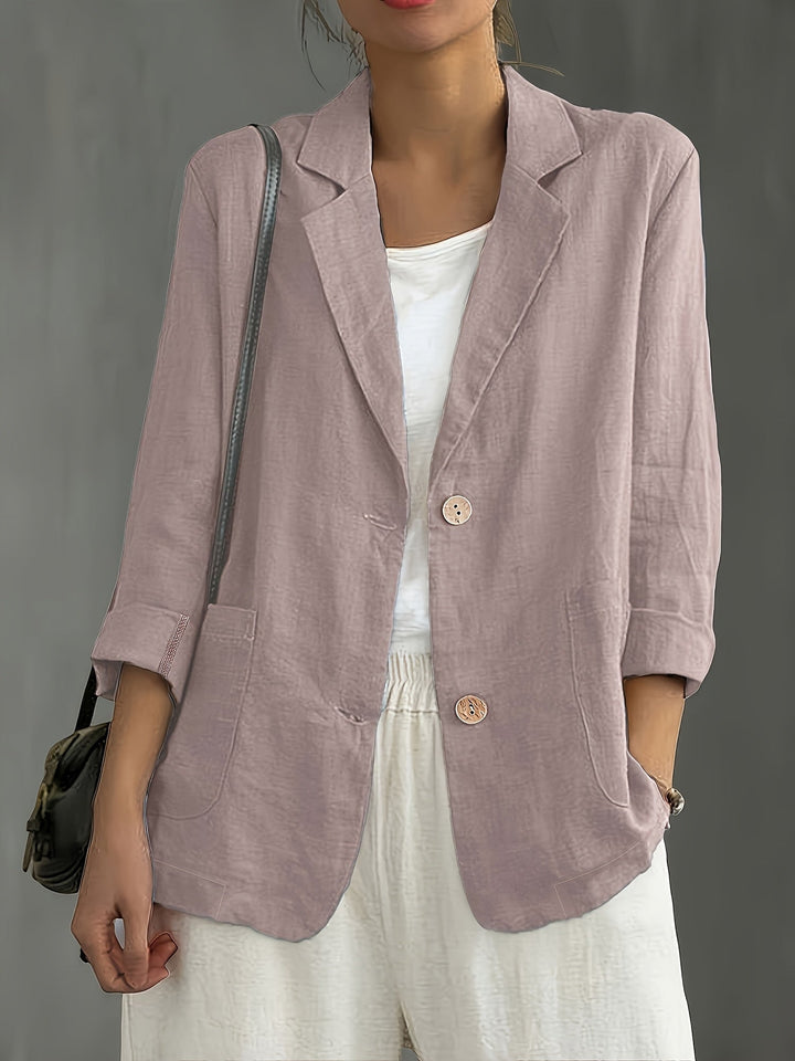 Women's Nadia – Classic Linen Blazer With Pockets For Smart Casual Wear in Khaki | Invictora.com