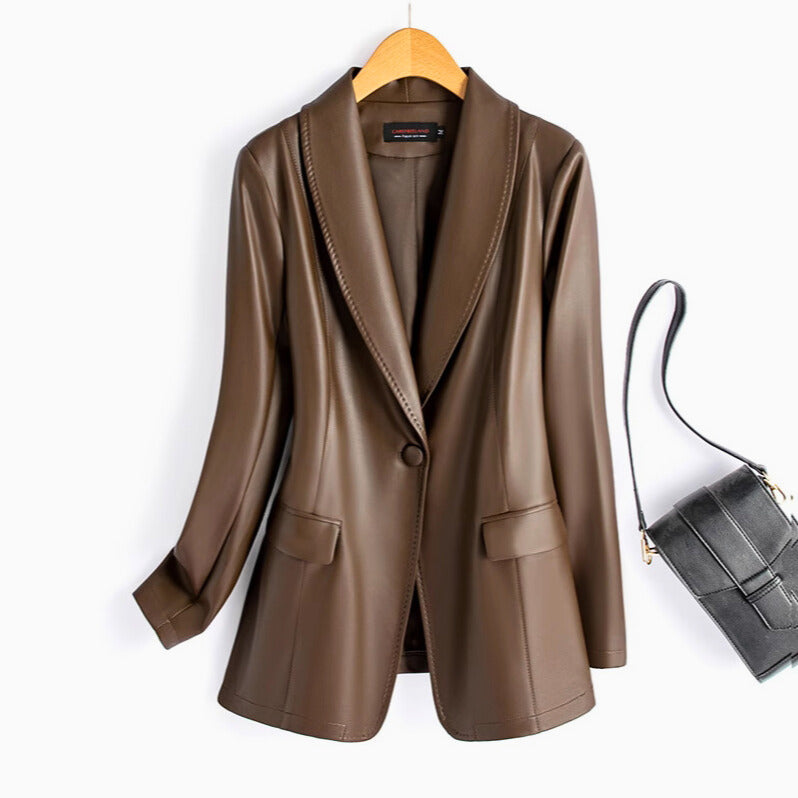 Women's Riviera Leather Blazer in Brown | Invictora.com