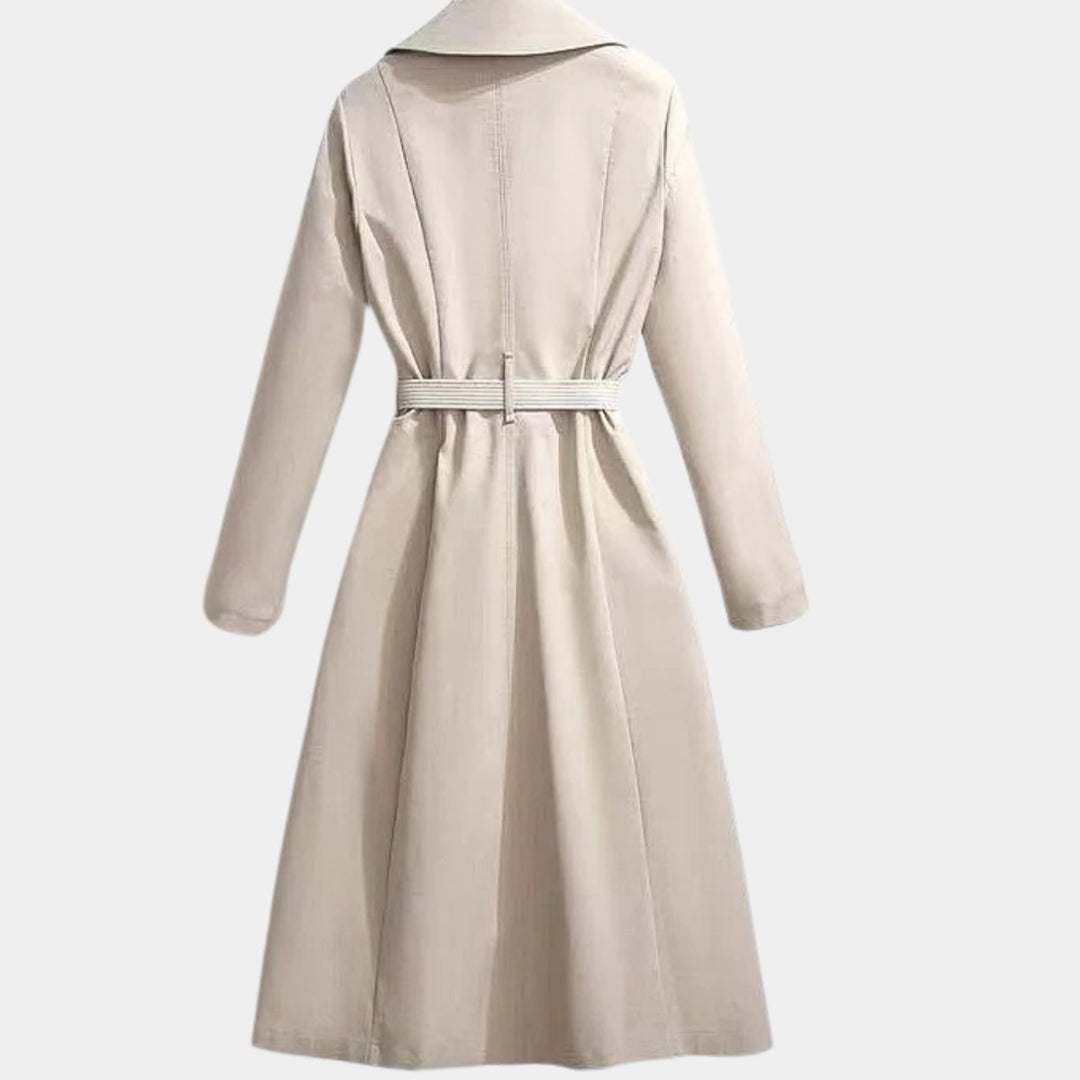 Women's Trench Coat – Belted Midi Length Notch Collar