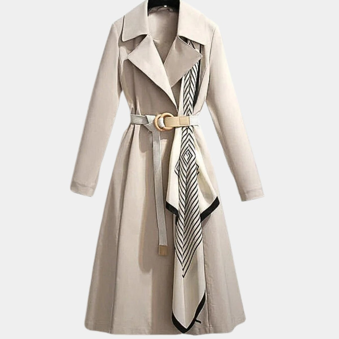 Women's Trench Coat – Belted Midi Length Notch Collar