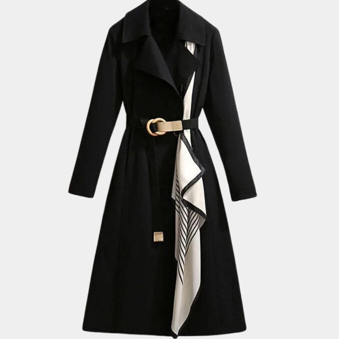 Women's Trench Coat – Belted Midi Length Notch Collar