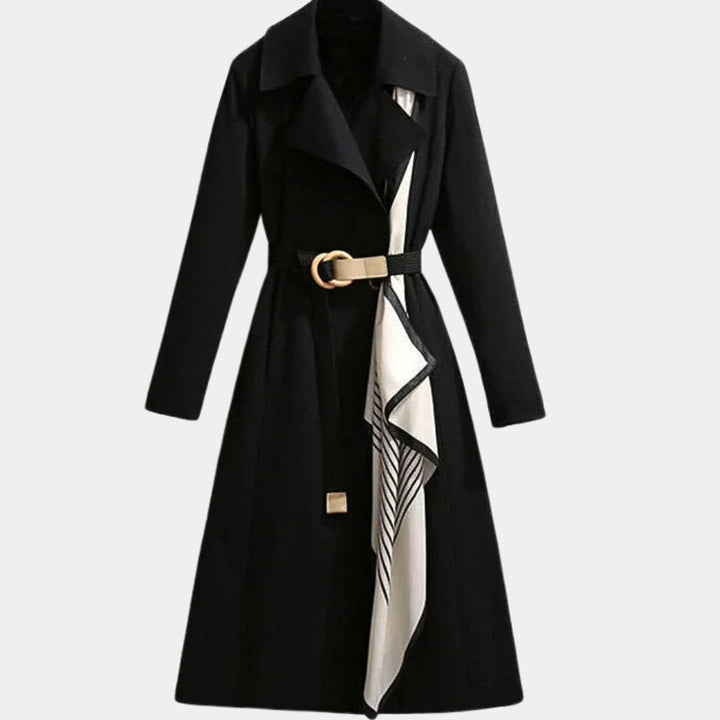 Women's Trench Coat – Belted Midi Length Notch Collar