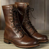 Women's Heeled Leather Lace-Up Combat Boots – Fold-Down Cuff