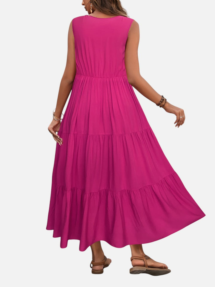 Women's V-Neck Tiered Maxi Dress – Effortless Summer Elegance in Green | Invictora.com