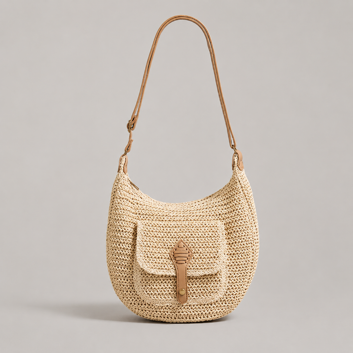 Women's Bergamo Woven Shoulder Bag in Beige | Invictora.com
