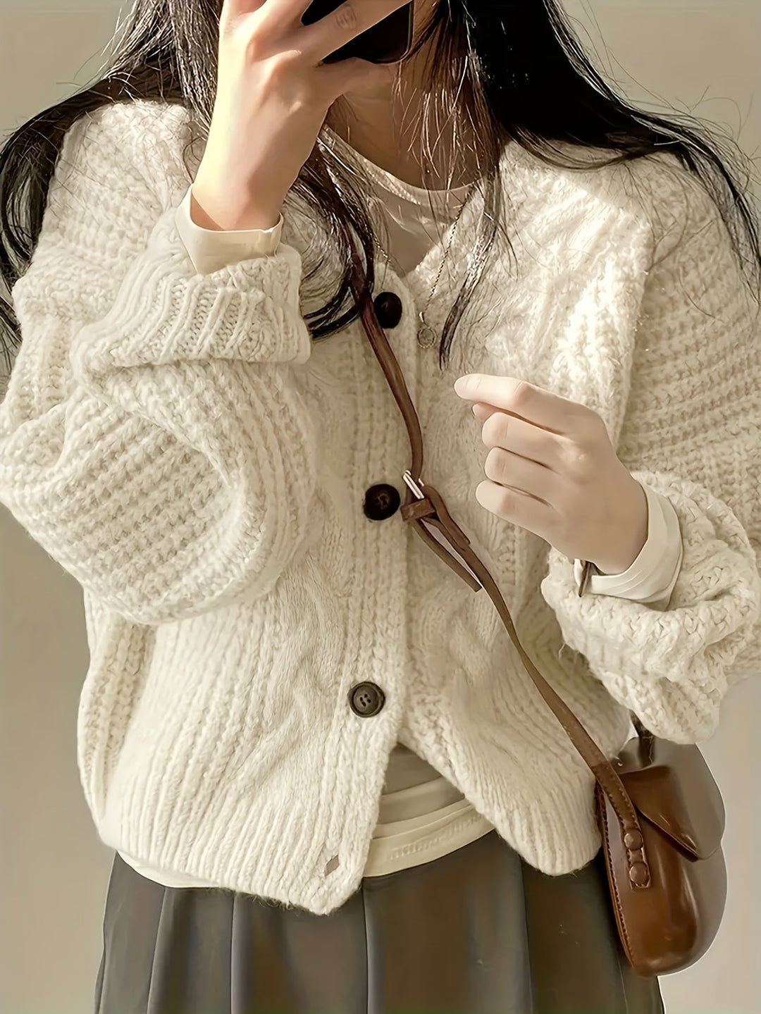 Women's Cardigan – Cable-Knit Button-Front Chunky