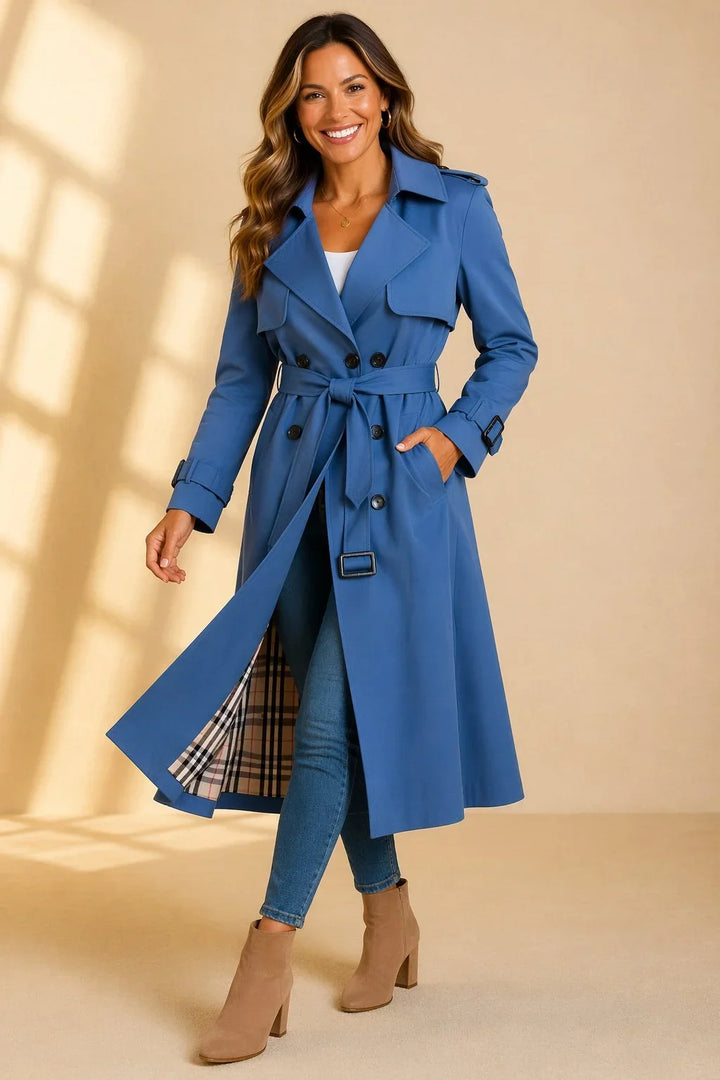 Women's Long Double-Breasted Trench Coat – Belt