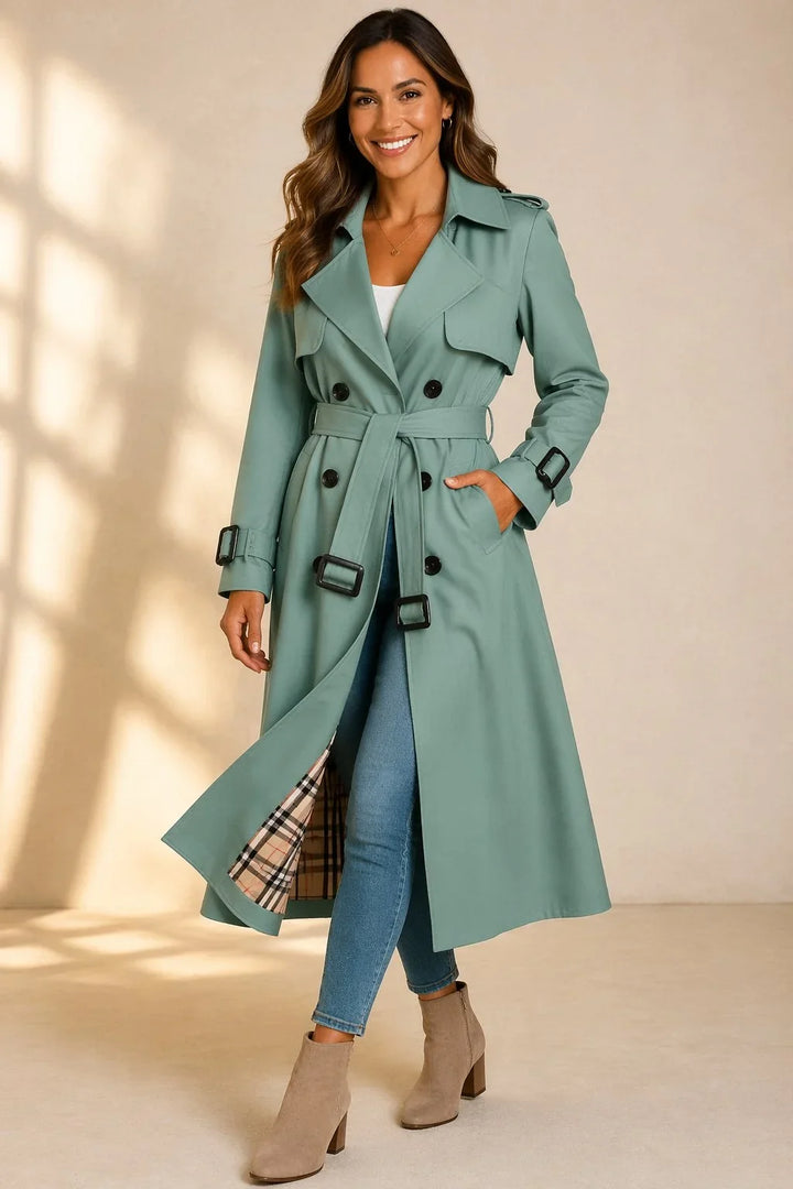 Women's Long Double-Breasted Trench Coat – Belt