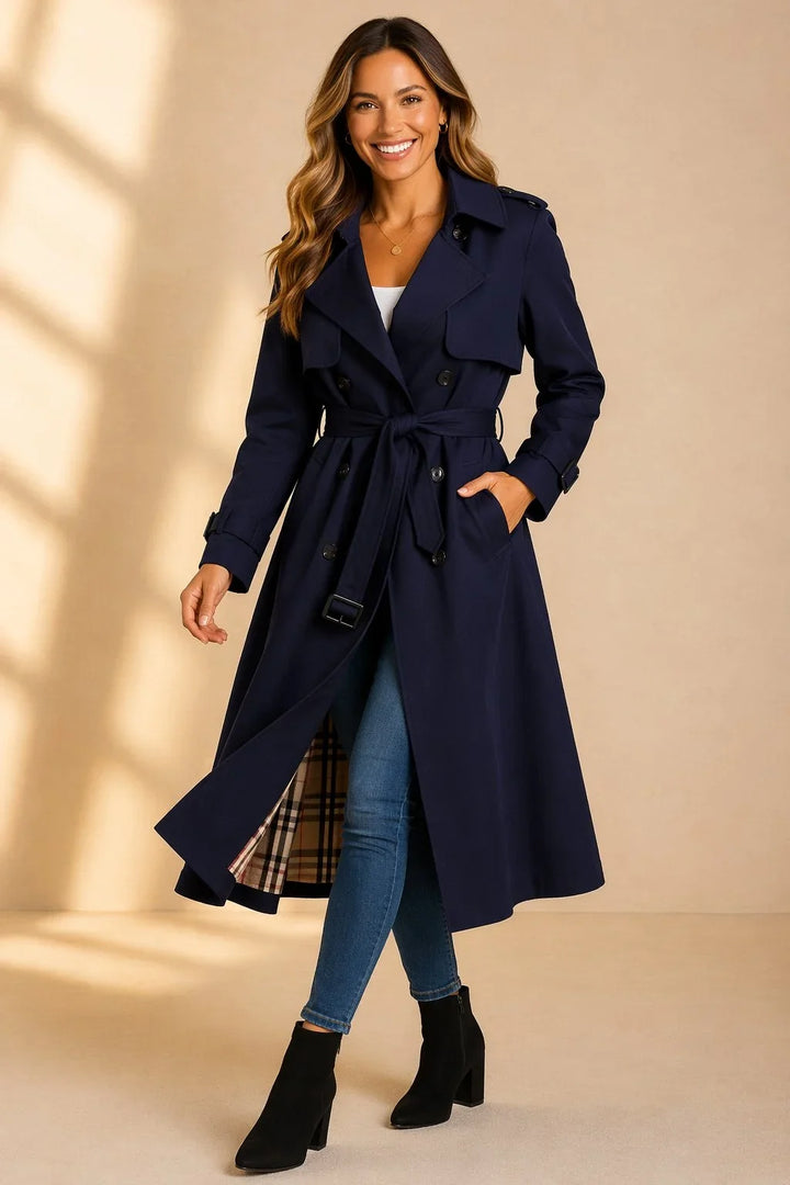 Women's Long Double-Breasted Trench Coat – Belt