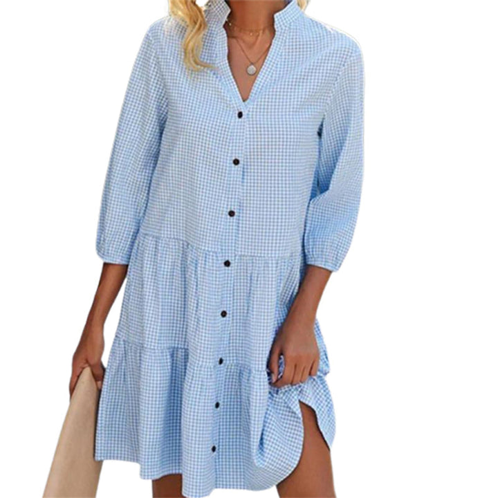 Women's High-Neck Checked Cardigan Midi Dress