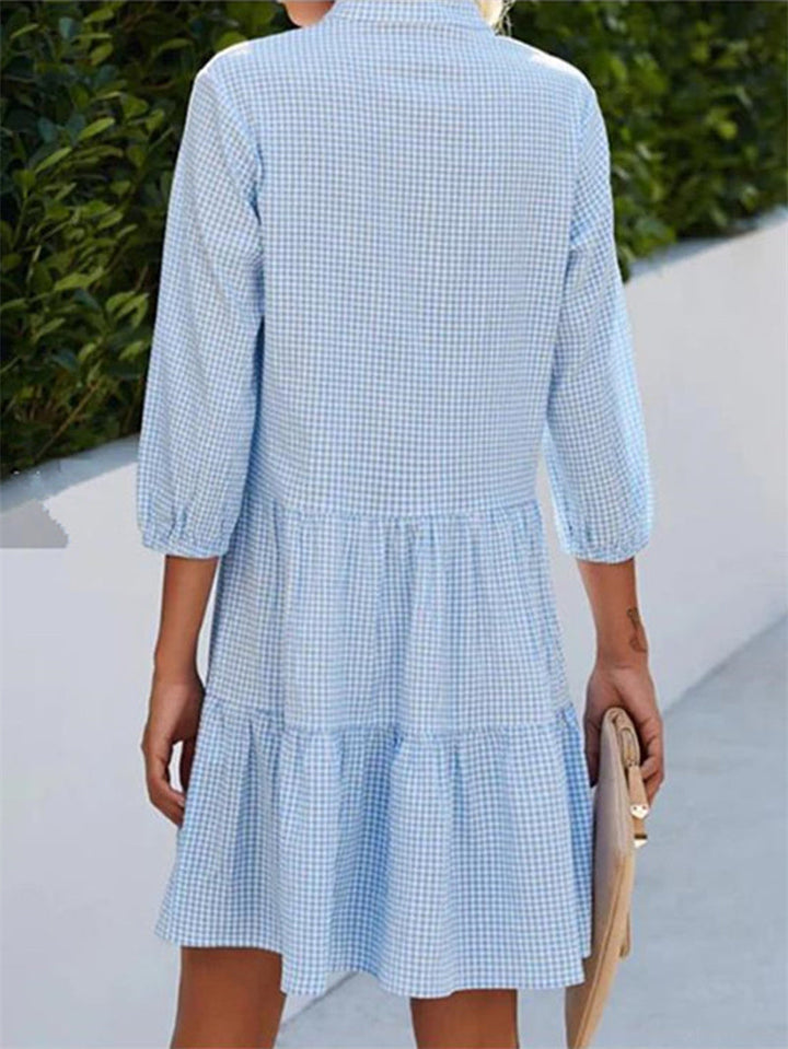 Women's High-Neck Checked Cardigan Midi Dress