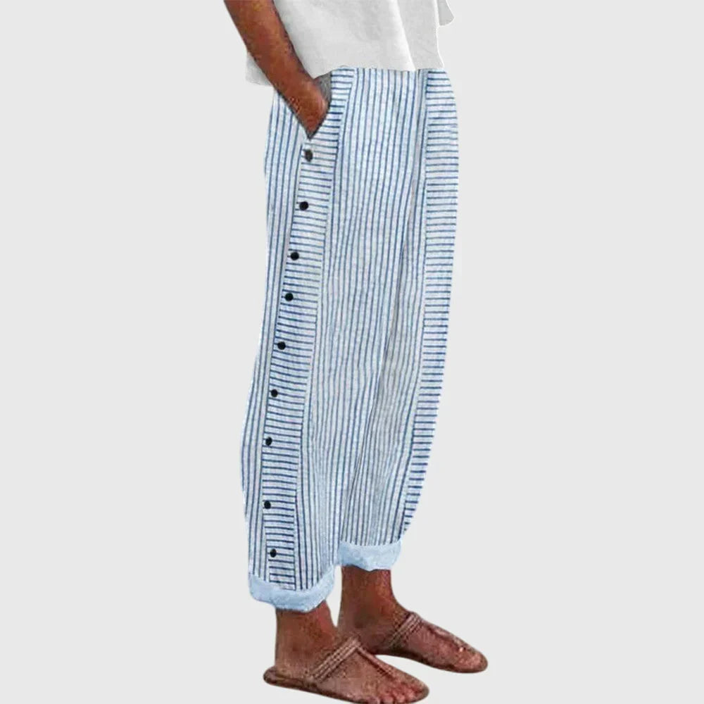 Women's Striped Button Detail Trousers - Relaxed Fit product image | Invictora.com
