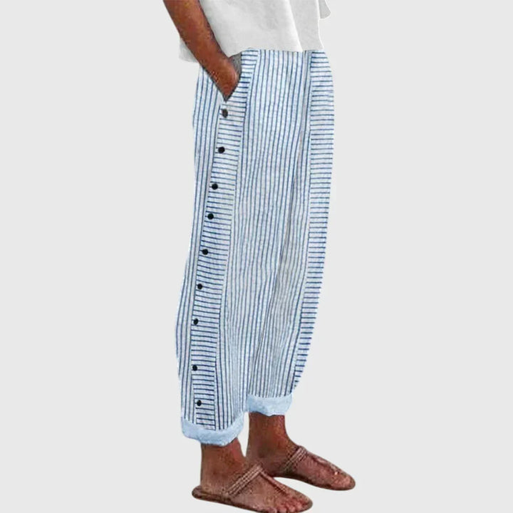 Women's Striped Button Detail Trousers - Relaxed Fit product image | Invictora.com