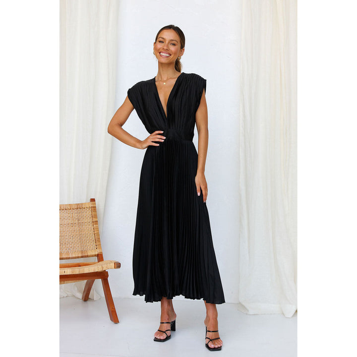 Women's Midi Dress – V-Neck Pleated Party