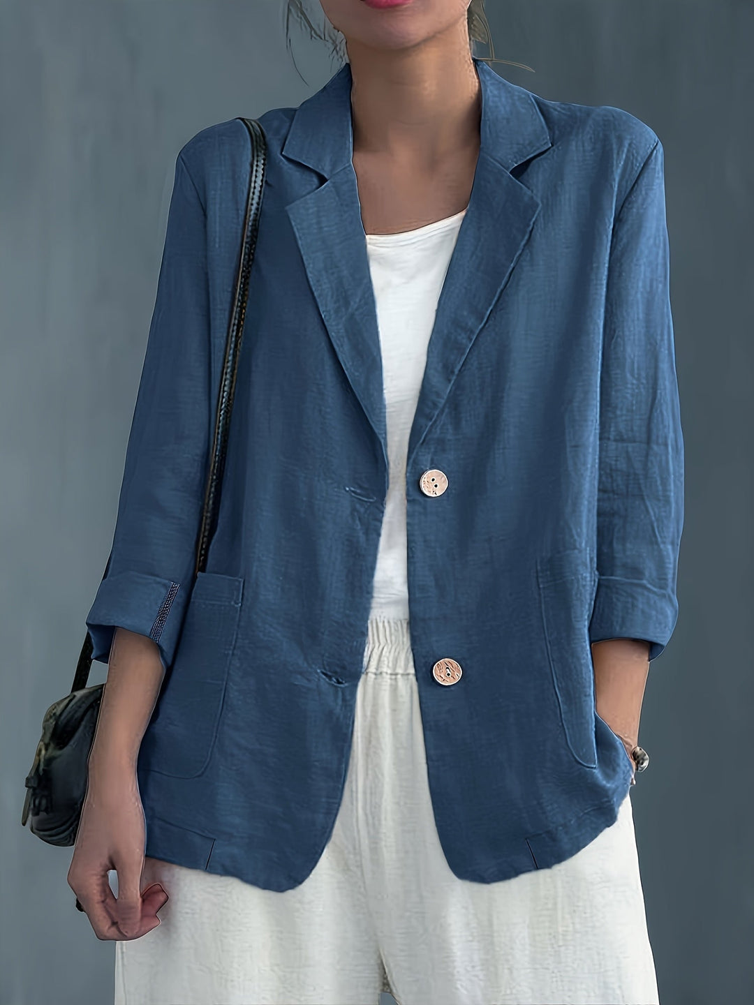 Women's Nadia – Classic Linen Blazer With Pockets For Smart Casual Wear in Khaki | Invictora.com