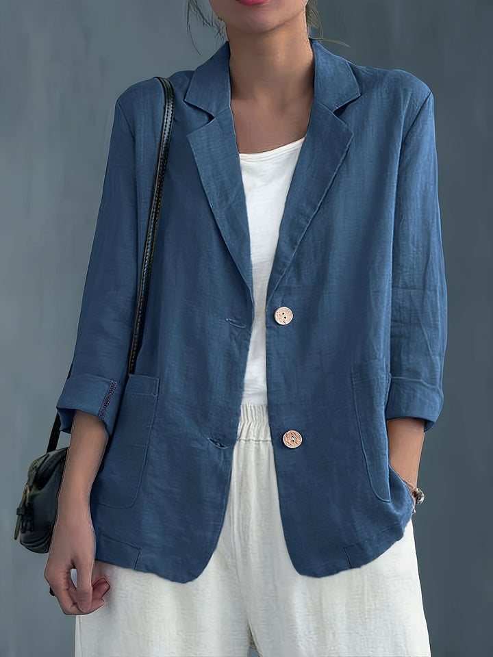 Women's Nadia – Classic Linen Blazer With Pockets For Smart Casual Wear in Khaki | Invictora.com
