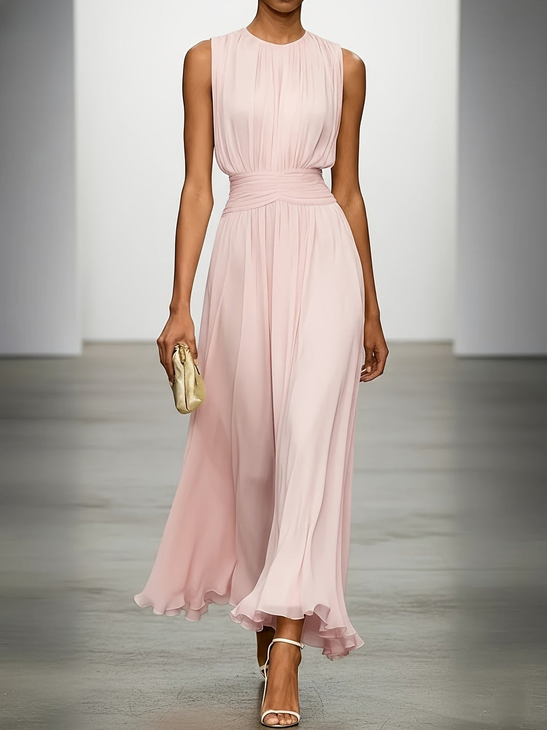 Women's Arabella – Pleated Maxi Wedding Guest Dress With Ruched Waist in Yellow | Invictora.com