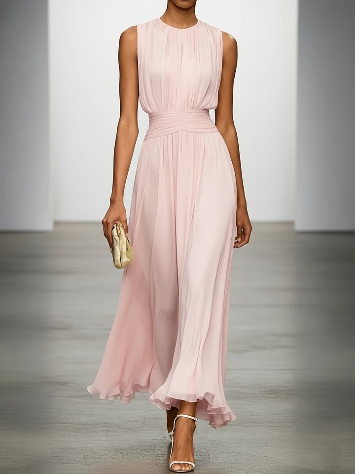 Women's Arabella – Pleated Maxi Wedding Guest Dress With Ruched Waist in Yellow | Invictora.com