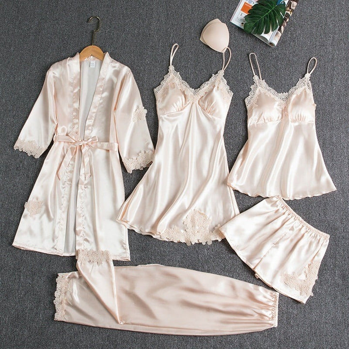 Women's Nightwear Set – 5-Piece Satin Lace