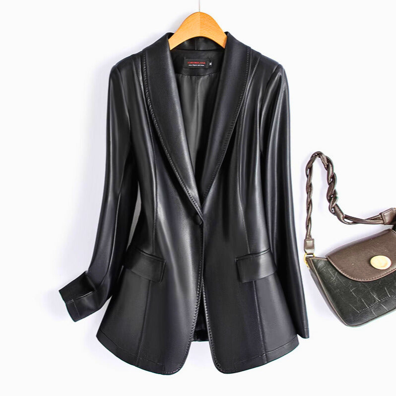 Women's Riviera Leather Blazer in Brown | Invictora.com