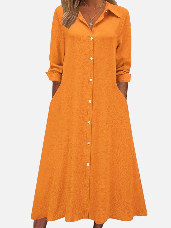 Women's Button Front Midi Shirt Dress – Relaxed Flattering Fit in Black | Invictora.com