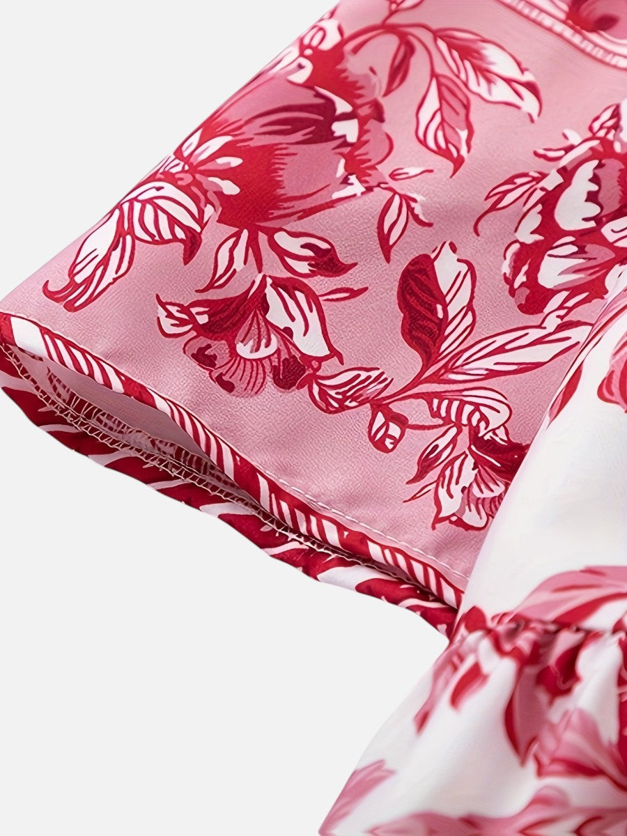 Women's Floral V-Neck Midi Dress - Relaxed Summer Elegance product image | Invictora.com