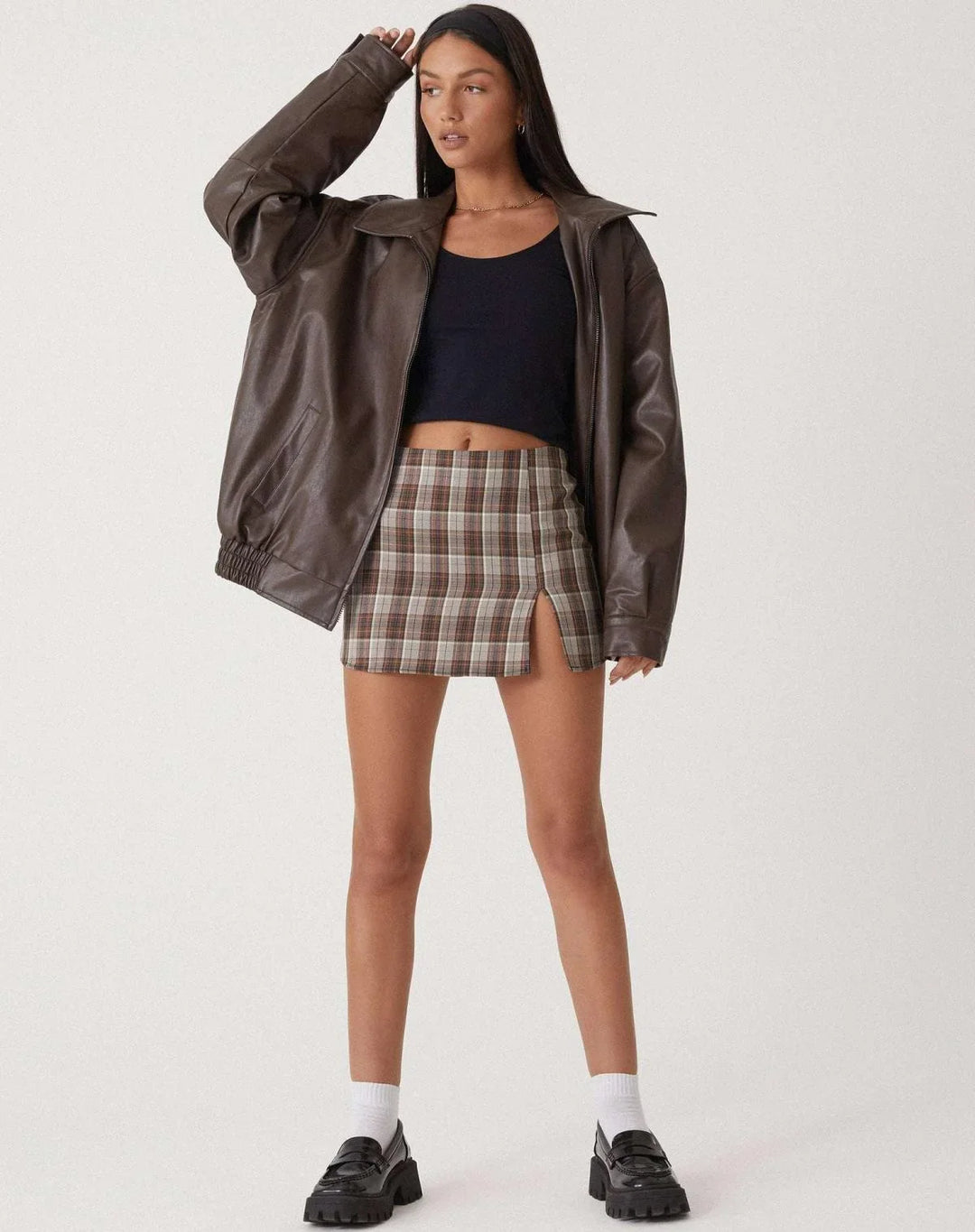 Women's Oversized Faux Leather Jacket, Collared – Front Zip
