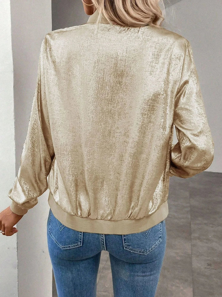 Women's Gold Zip Front Cropped Bomber Jacket