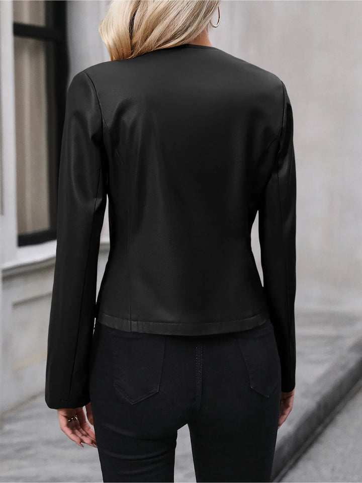 Women's Leather Jacket Cropped Moto Zip