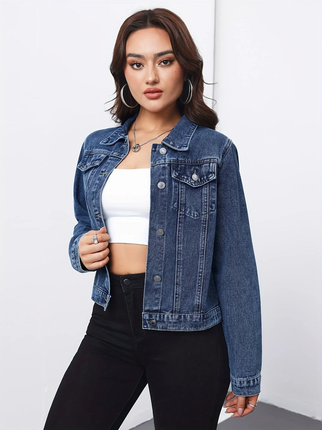 Women's Cropped Denim Jacket – Button Front