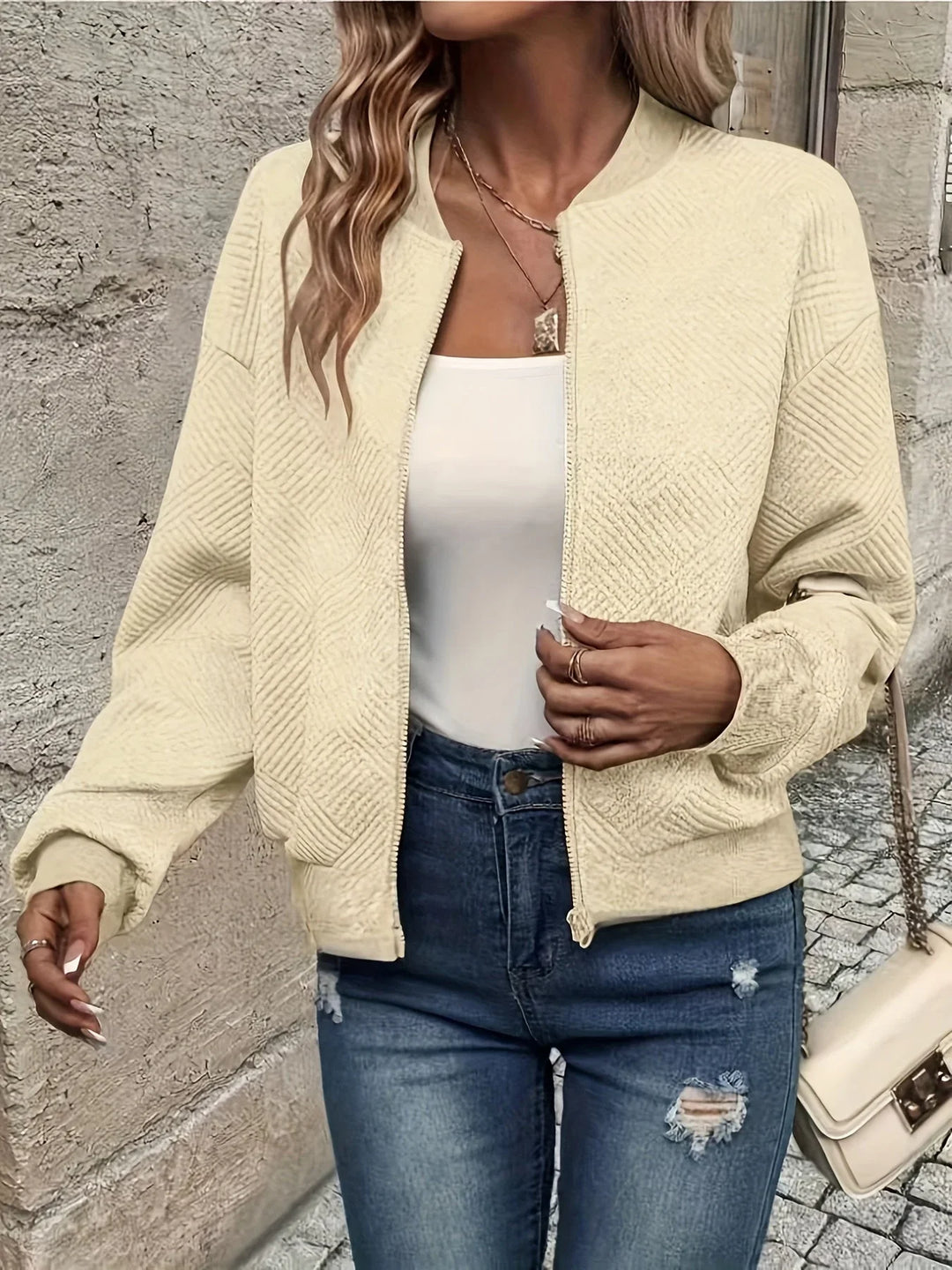 Women's Quilted Cropped Zip Front Bomber Jacket