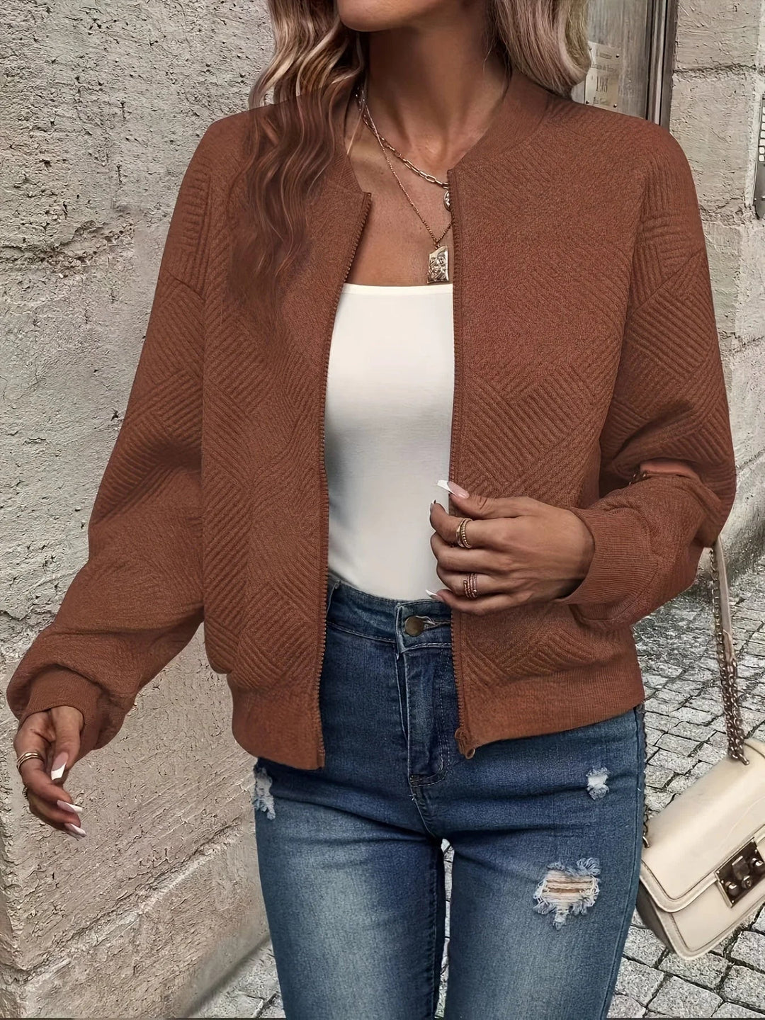 Women's Quilted Cropped Zip Front Bomber Jacket
