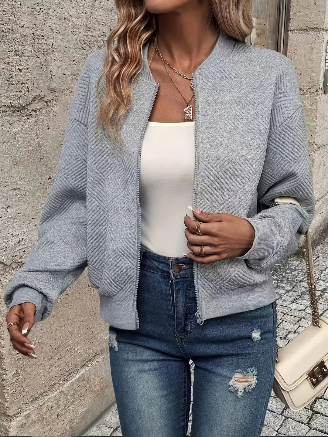 Women's Quilted Cropped Zip Front Bomber Jacket