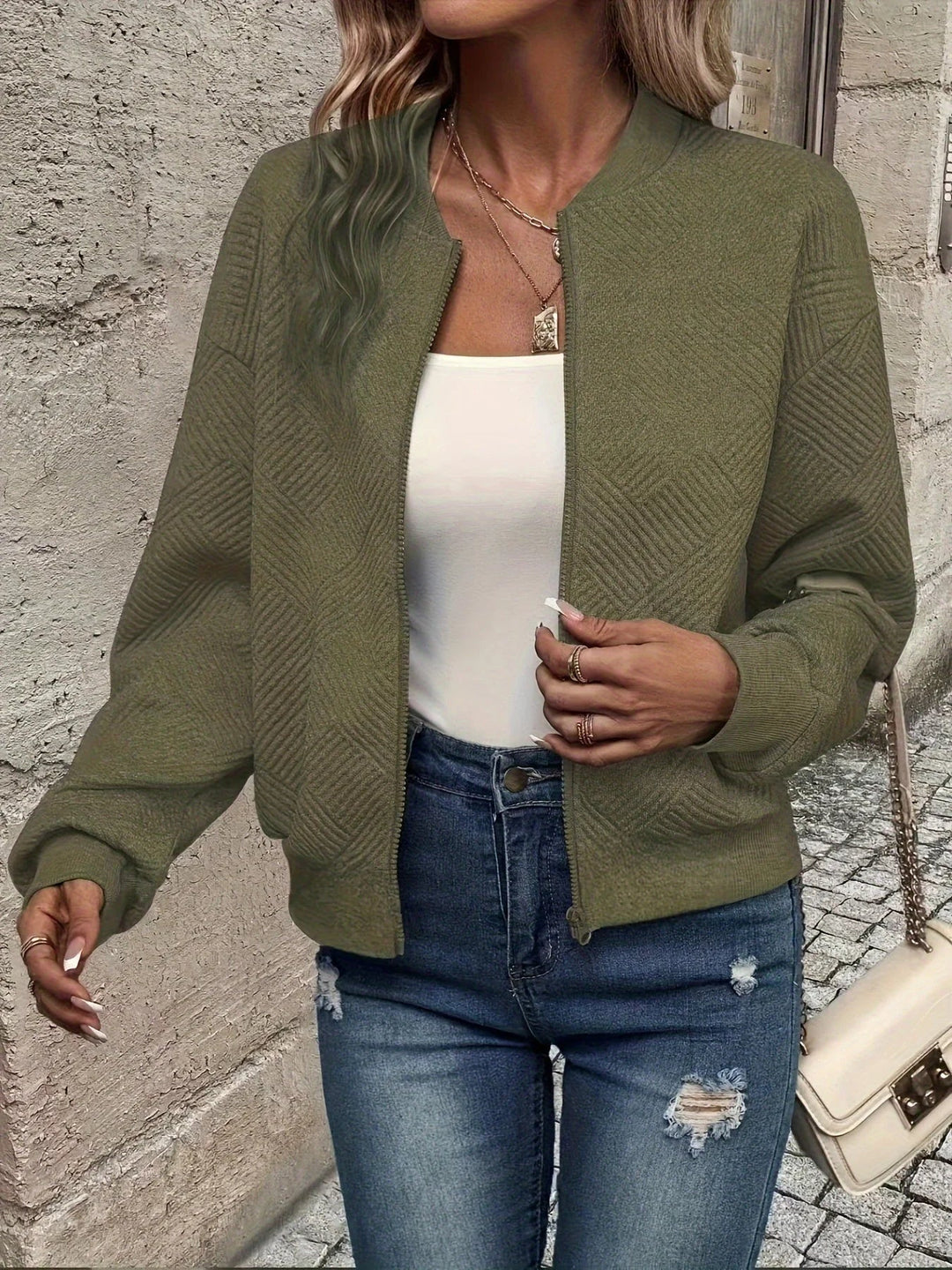 Women's Quilted Cropped Zip Front Bomber Jacket