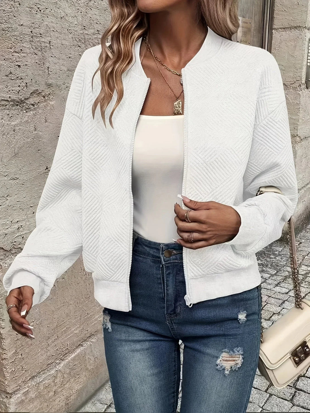 Women's Quilted Cropped Zip Front Bomber Jacket