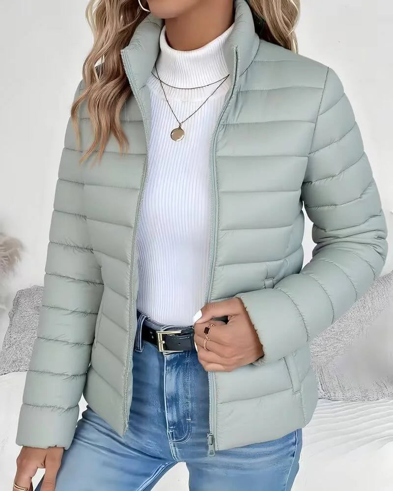 Women's Zip Front Quilted Puffer Jacket Stand Collar